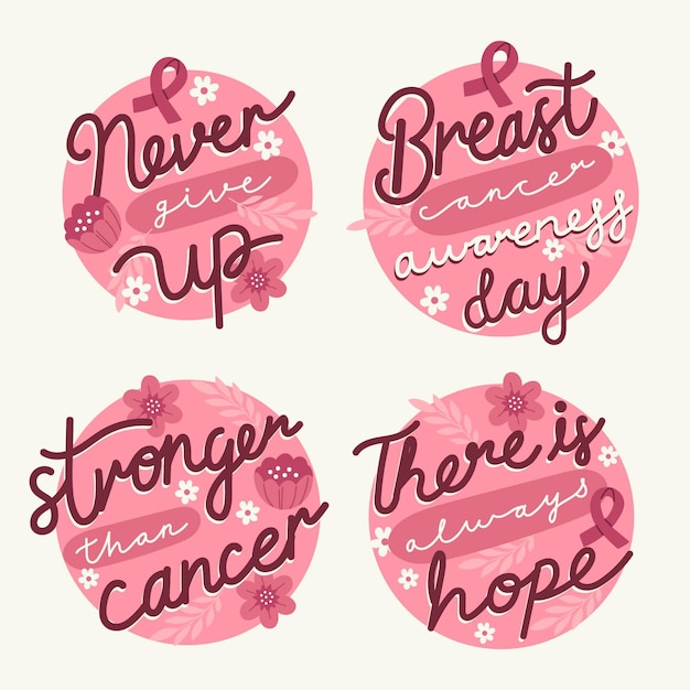 Free Vector hand drawn flat international day against breast cancer lettering labels collection