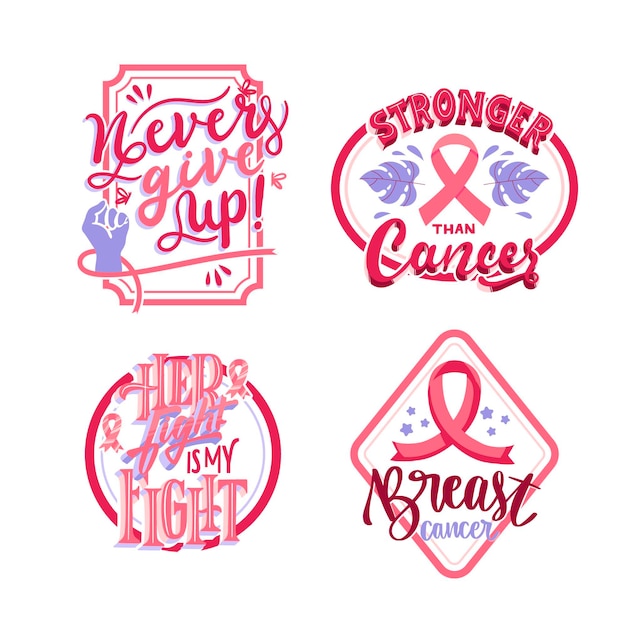 Free Vector hand drawn flat international day against breast cancer lettering labels collection