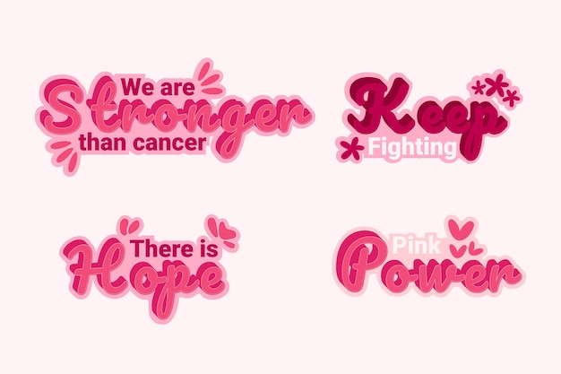 Hand drawn flat international day against breast cancer lettering labels collection