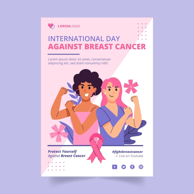 Hand drawn flat international day against breast cancer vertical flyer template