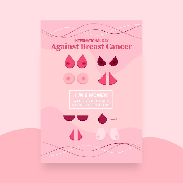 Hand drawn flat international day against breast cancer vertical flyer template