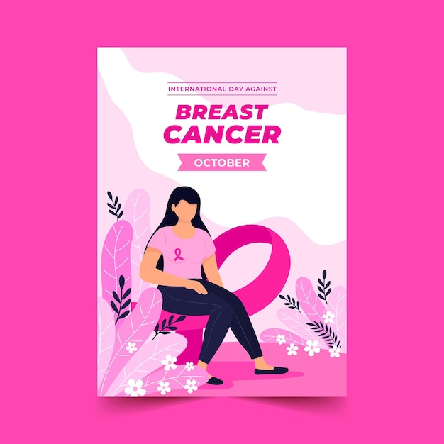 Hand drawn flat international day against breast cancer vertical poster template