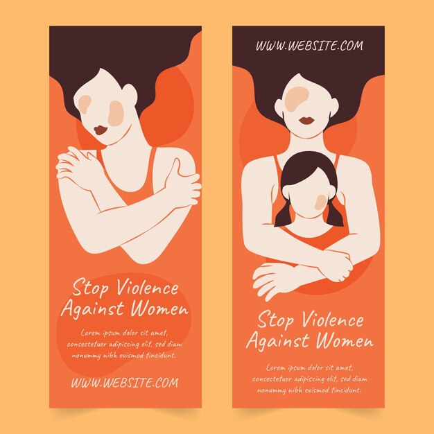 Hand drawn flat international day for the elimination of violence against women vertical banners set