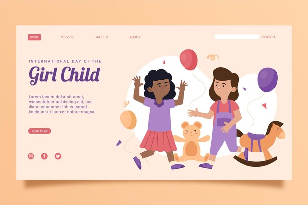 Hand drawn flat international day of the girl child landing page template