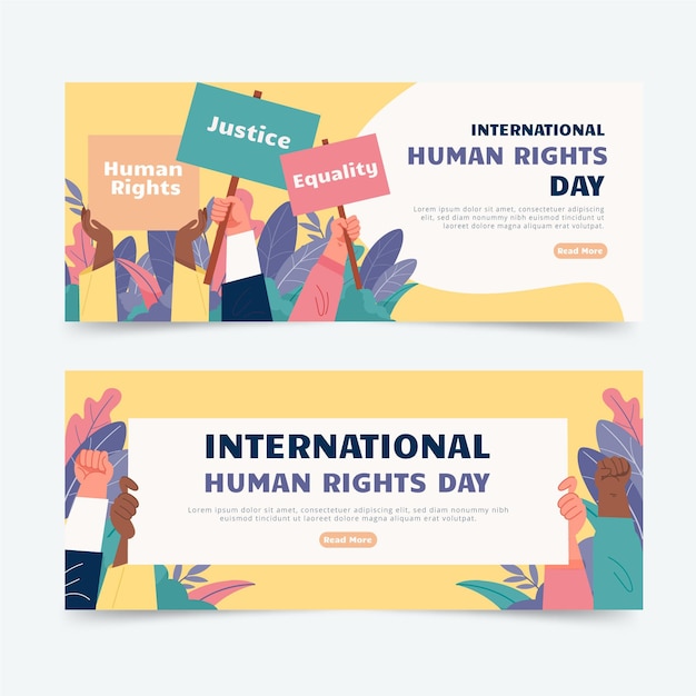 Free Vector hand drawn flat international human rights day horizontal banners set