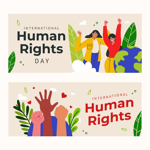 Hand drawn flat international human rights day horizontal banners set