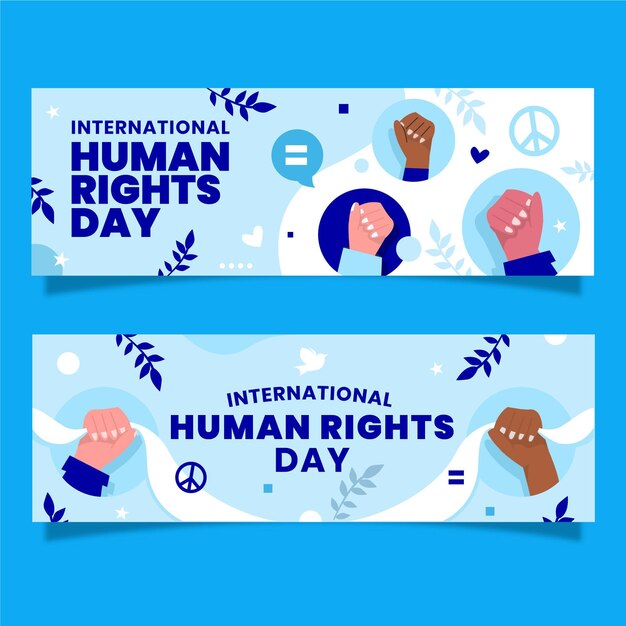 Hand drawn flat international human rights day horizontal banners set