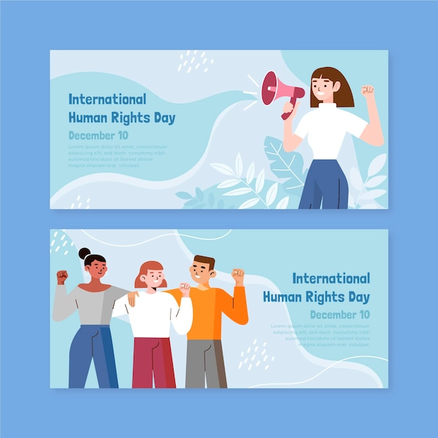 Hand drawn flat international human rights day horizontal banners set