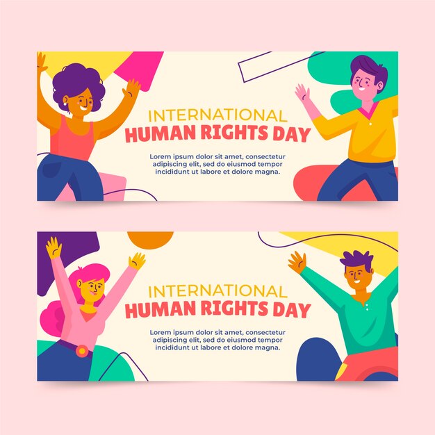 Hand drawn flat international human rights day horizontal banners set