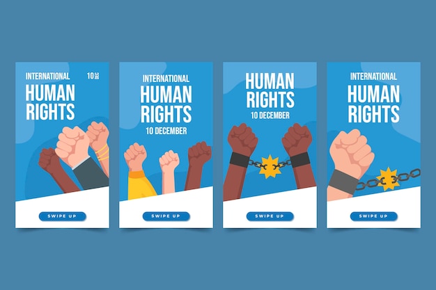 Free Vector hand drawn flat international human rights day instagram stories collection