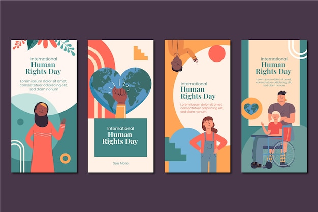 Free vector hand drawn flat international human rights day instagram stories collection