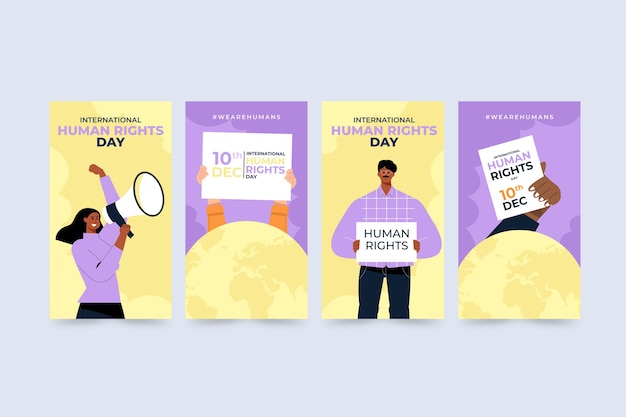 Free Vector hand drawn flat international human rights day instagram stories collection