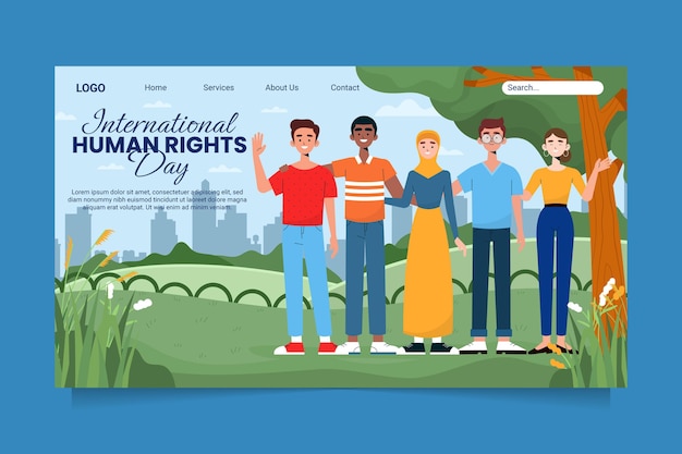 Hand drawn flat international human rights day landing page template