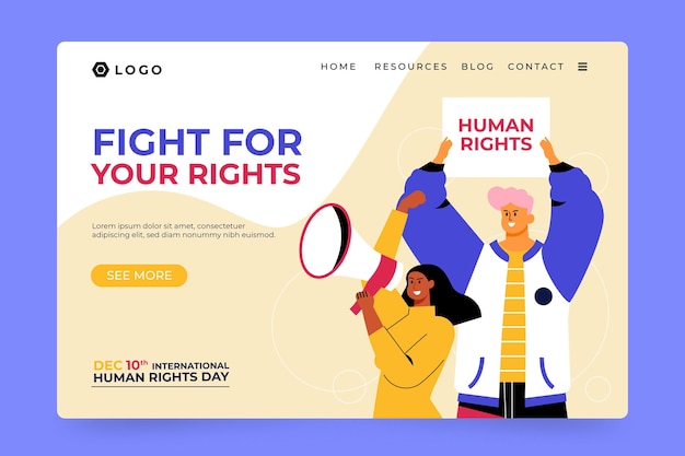 Free Vector hand drawn flat international human rights day landing page template