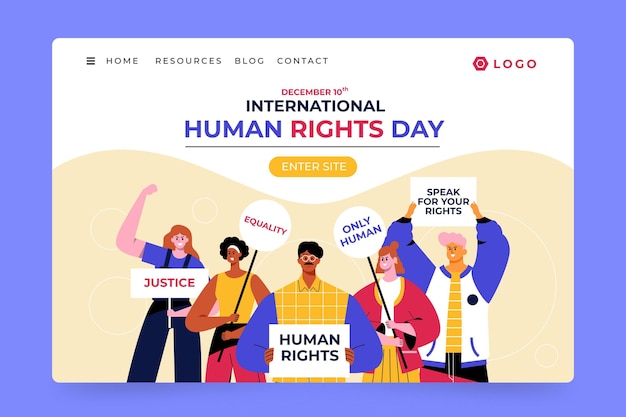 Free Vector hand drawn flat international human rights day landing page template