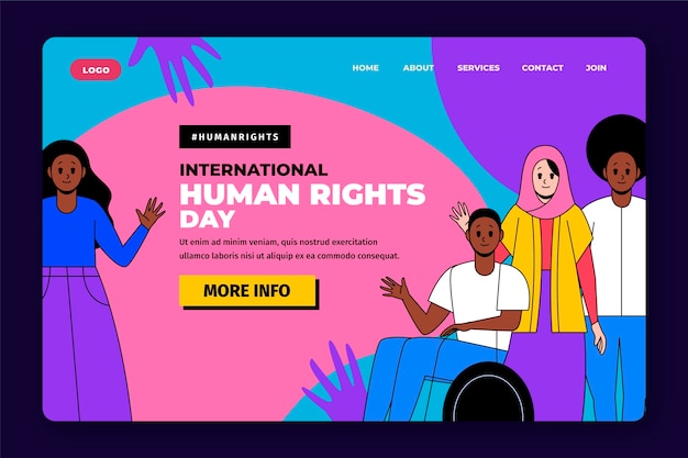 Free Vector hand drawn flat international human rights day landing page template