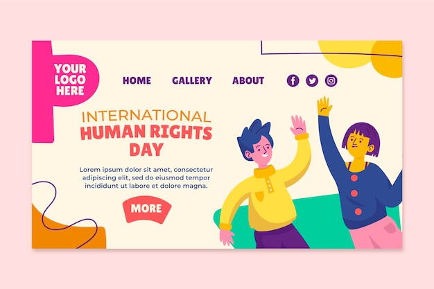 Hand drawn flat international human rights day landing page template