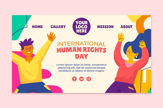 Hand drawn flat international human rights day landing page template