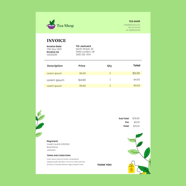 Hand drawn flat international tea day invoice shop template