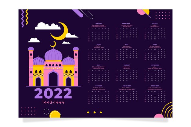 Hand drawn flat islamic calendar template