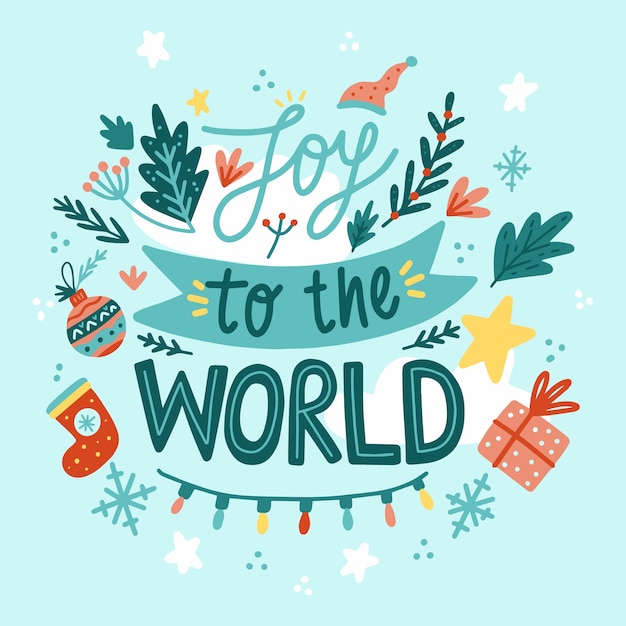 Hand drawn flat joy to the world lettering