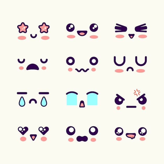 Free Vector hand drawn flat kawaii face collection