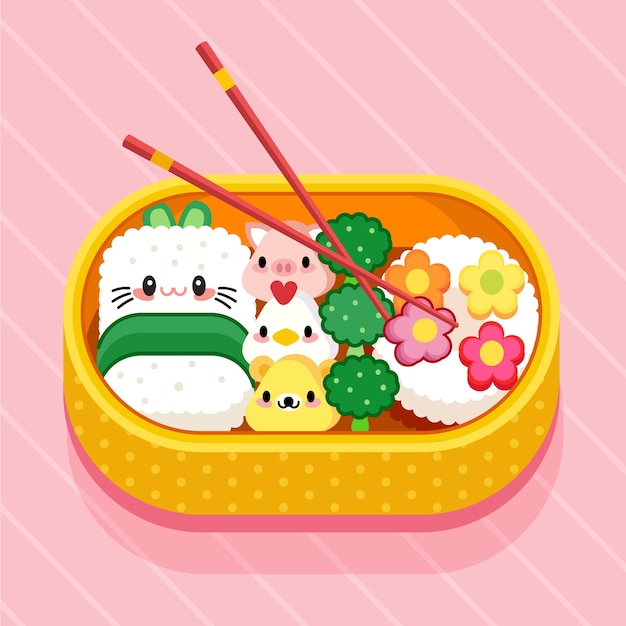 Hand drawn flat kawaii illustrations