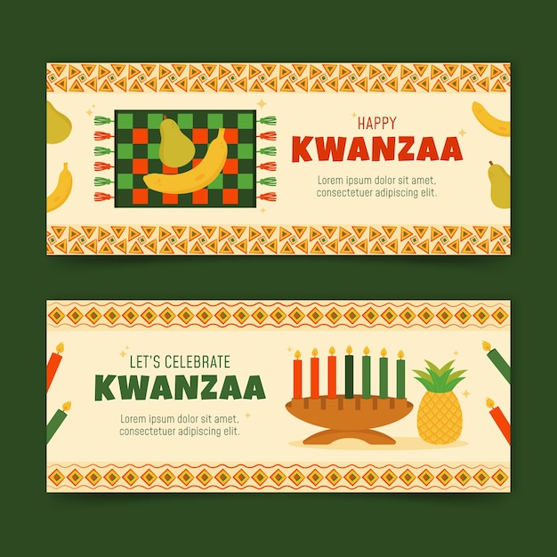 Free Vector hand drawn flat kwanzaa horizontal banners set