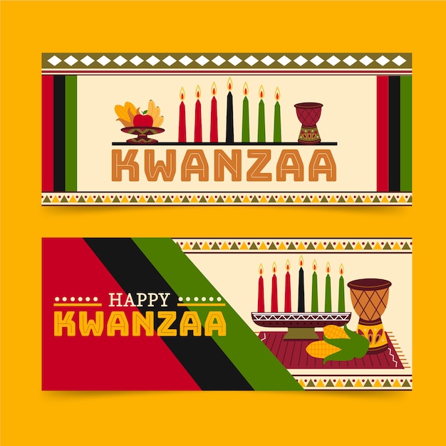 Hand drawn flat kwanzaa horizontal banners set