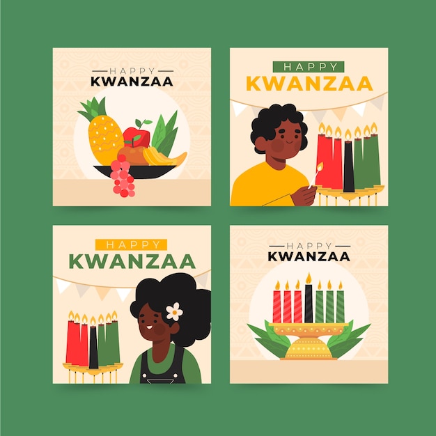 Free Vector hand drawn flat kwanzaa instagram posts collection