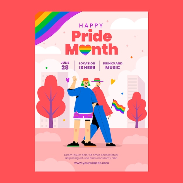 Free Vector hand drawn flat lgbt pride day poster or flyer