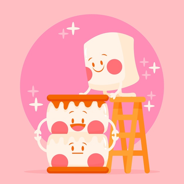 Hand drawn flat marshmallow illustration