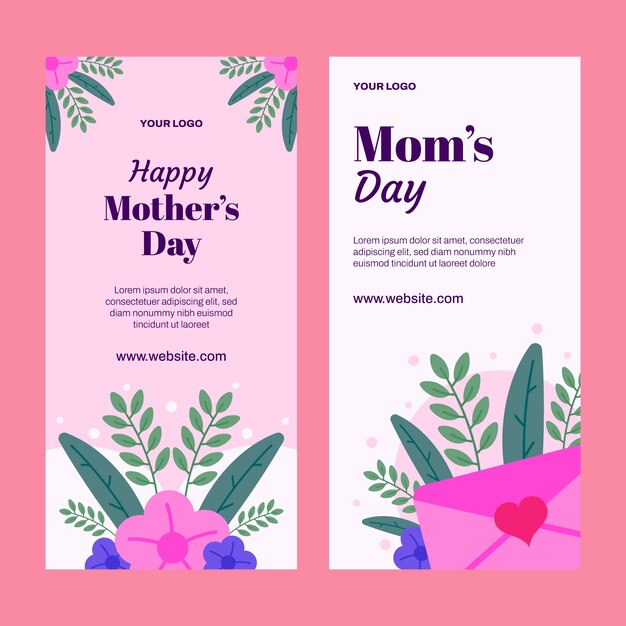 Hand drawn flat mother's day banner set