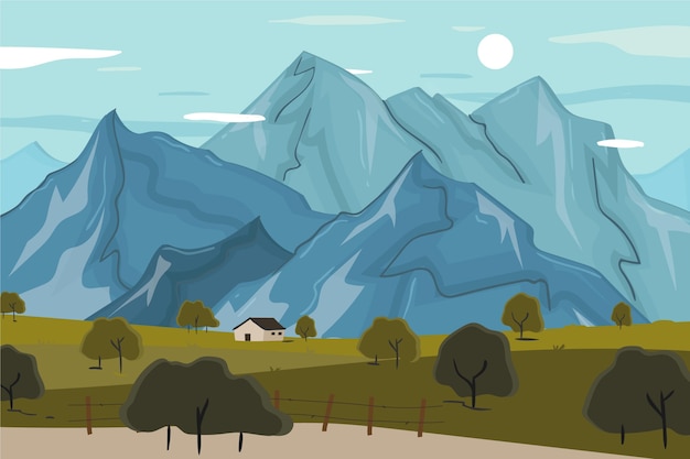 Free Vector hand drawn flat mountain landscape