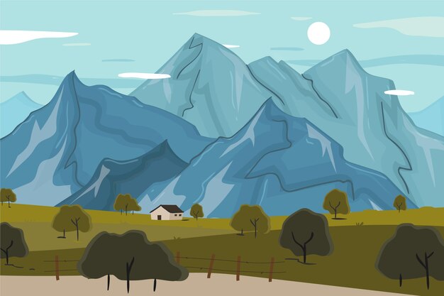 Hand drawn flat mountain landscape