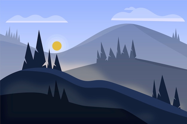 Hand drawn flat mountain landscape