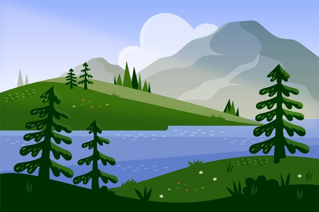 Hand drawn flat mountain landscape