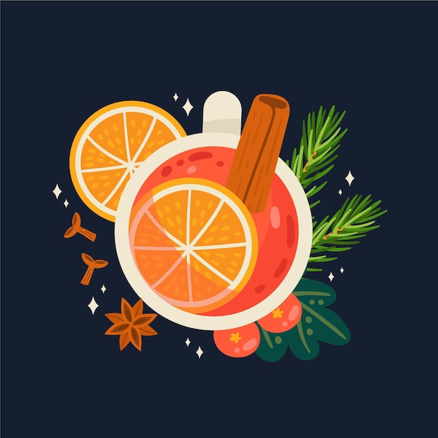 Hand drawn flat mulled wine illustration