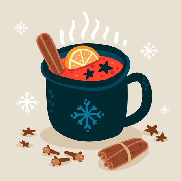 Hand drawn flat mulled wine illustration