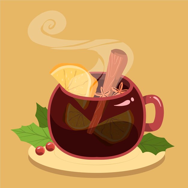 Hand drawn flat mulled wine illustration