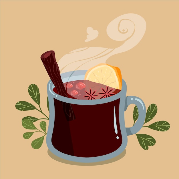 Hand drawn flat mulled wine illustration