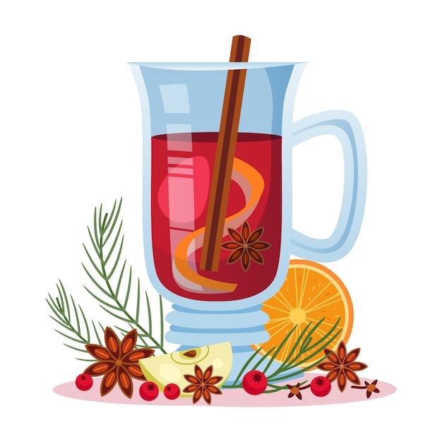 Hand drawn flat mulled wine illustration