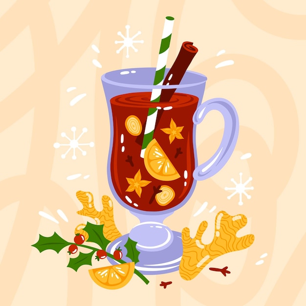 Hand drawn flat mulled wine illustration