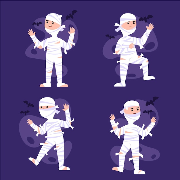 Free Vector hand drawn flat mummies collection