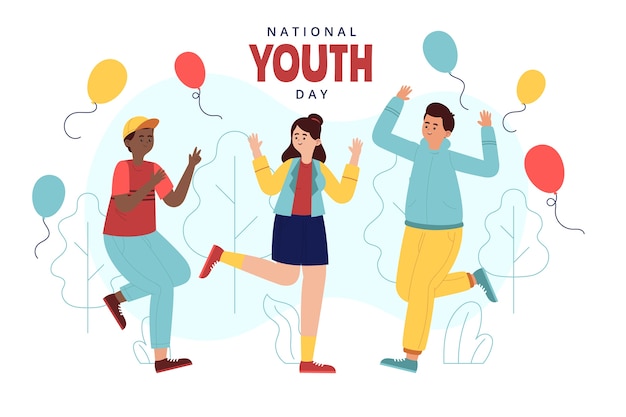 Hand drawn flat national youth day background