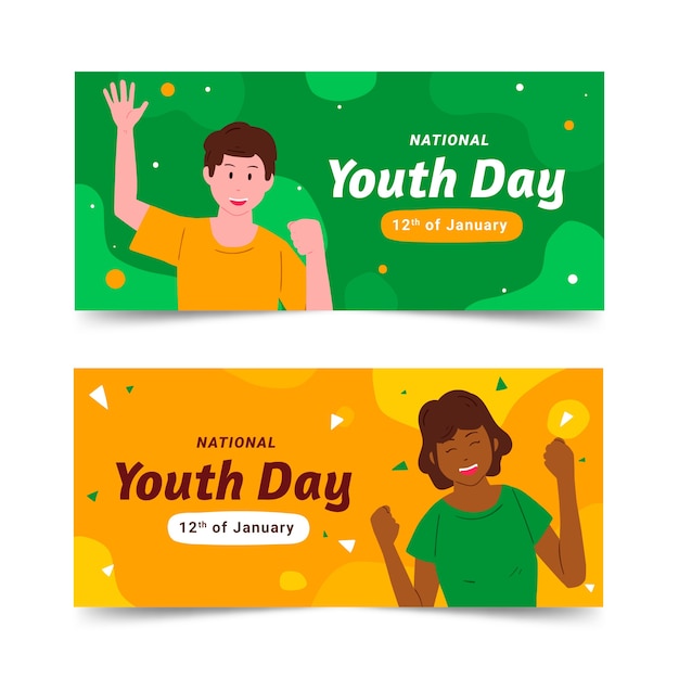 Free Vector hand drawn flat national youth day horizontal banners set