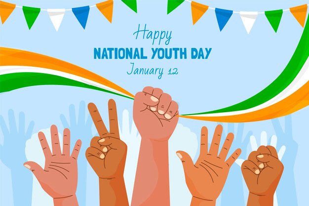 Hand drawn flat national youth day illustration