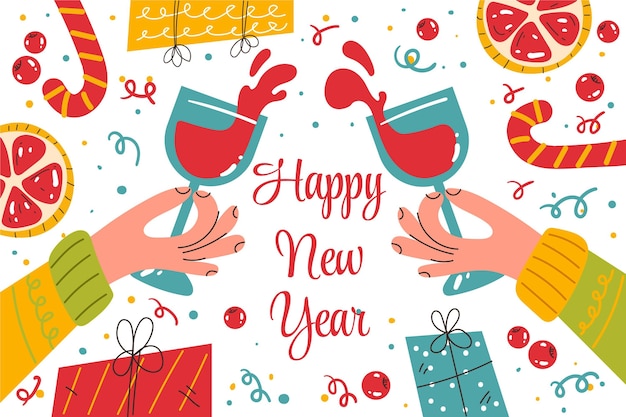 Hand drawn flat new year background