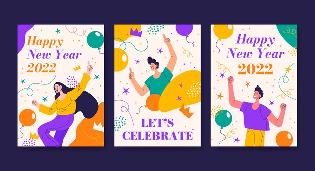 Hand drawn flat new year greeting card template