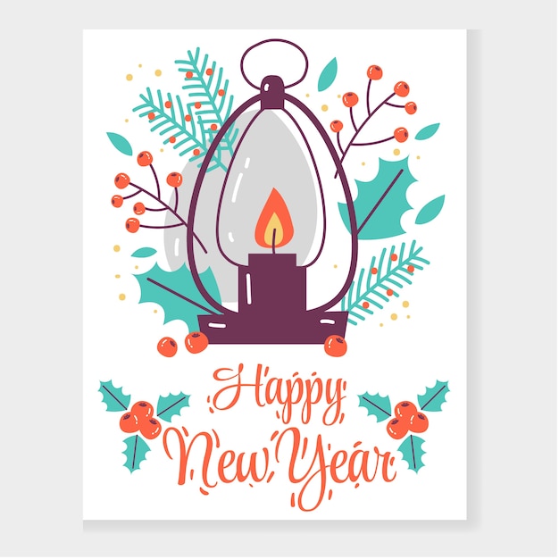 Free Vector hand drawn flat new year greeting card template